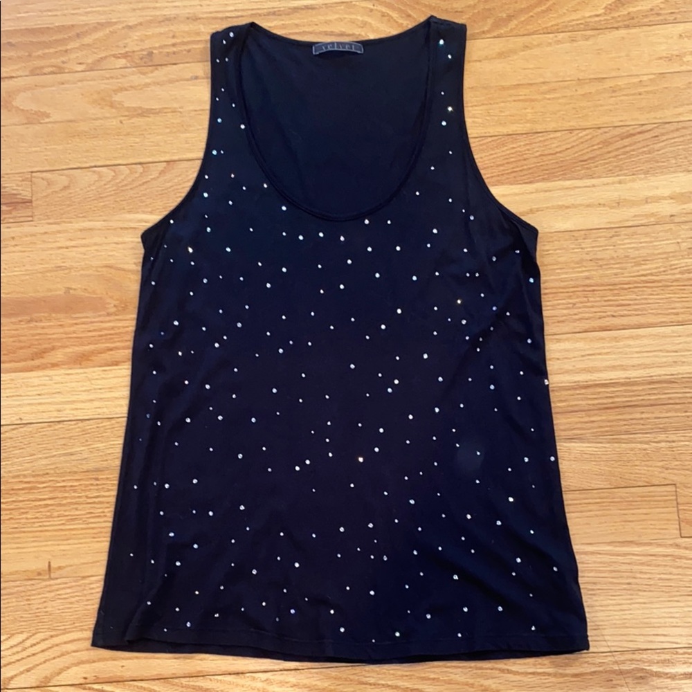Velvet by Graham & Spencer Navy Blue Swarovski Rhinestone Tank Top
